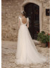 Square Neck Pearls Emebellished Ivory Satin Tulle Slit Wedding Dress